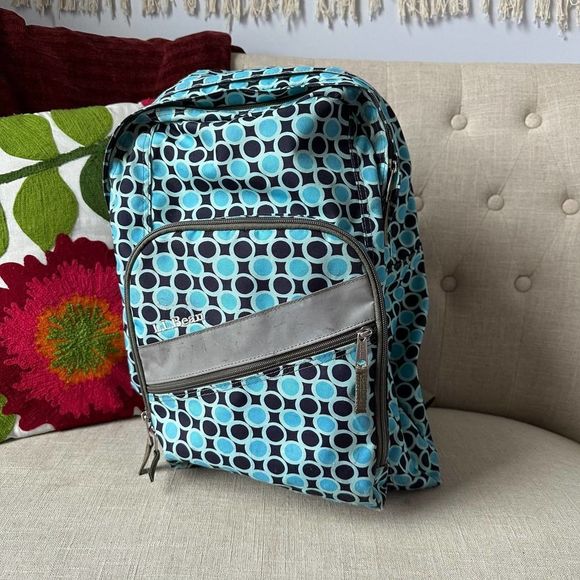 L.L. Bean Blue Green Geometric Print School Kids Backpack - Picture 1 of 16